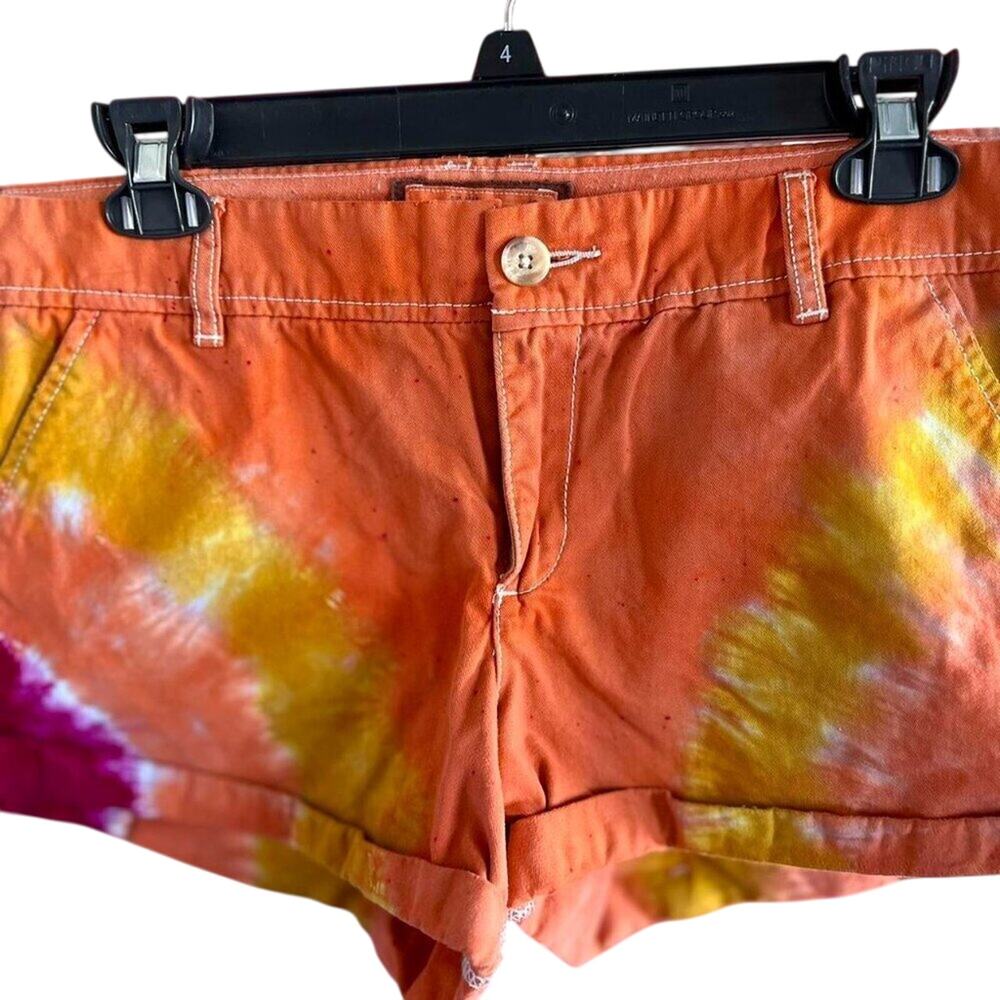 Womens Shorts Size 12 Orange Tie Dye Reworked Summer Vacation Resort Beachy Fun - Picture 2 of 8